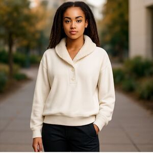 American Eagle Cream Pullover with Fleece Collar